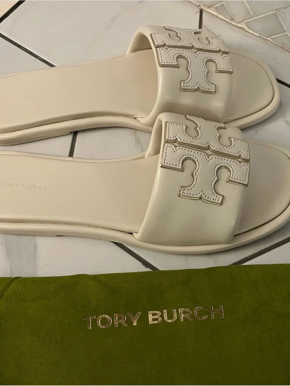 Tory Burch Ivory Logo Slide Sandals - Picture 3 of 9